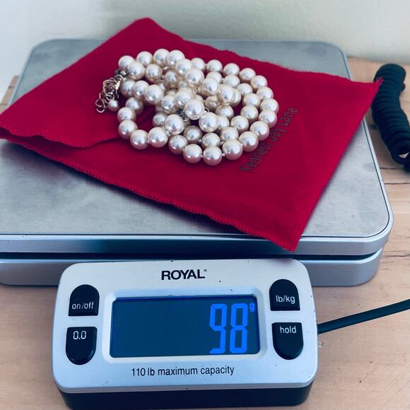 Vintage Kenneth Jay Lane KJL Dbl Strand Faux Pearl Necklace Double Gold Tone - Picture 8 of 11